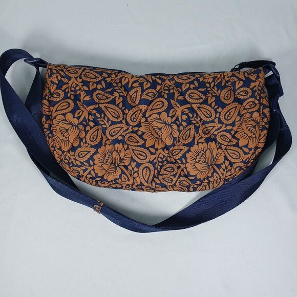 Vera Bradley Quilted Shoulder Bag Blue Orange Floral Paisley Adjustable Strap - Picture 2 of 9
